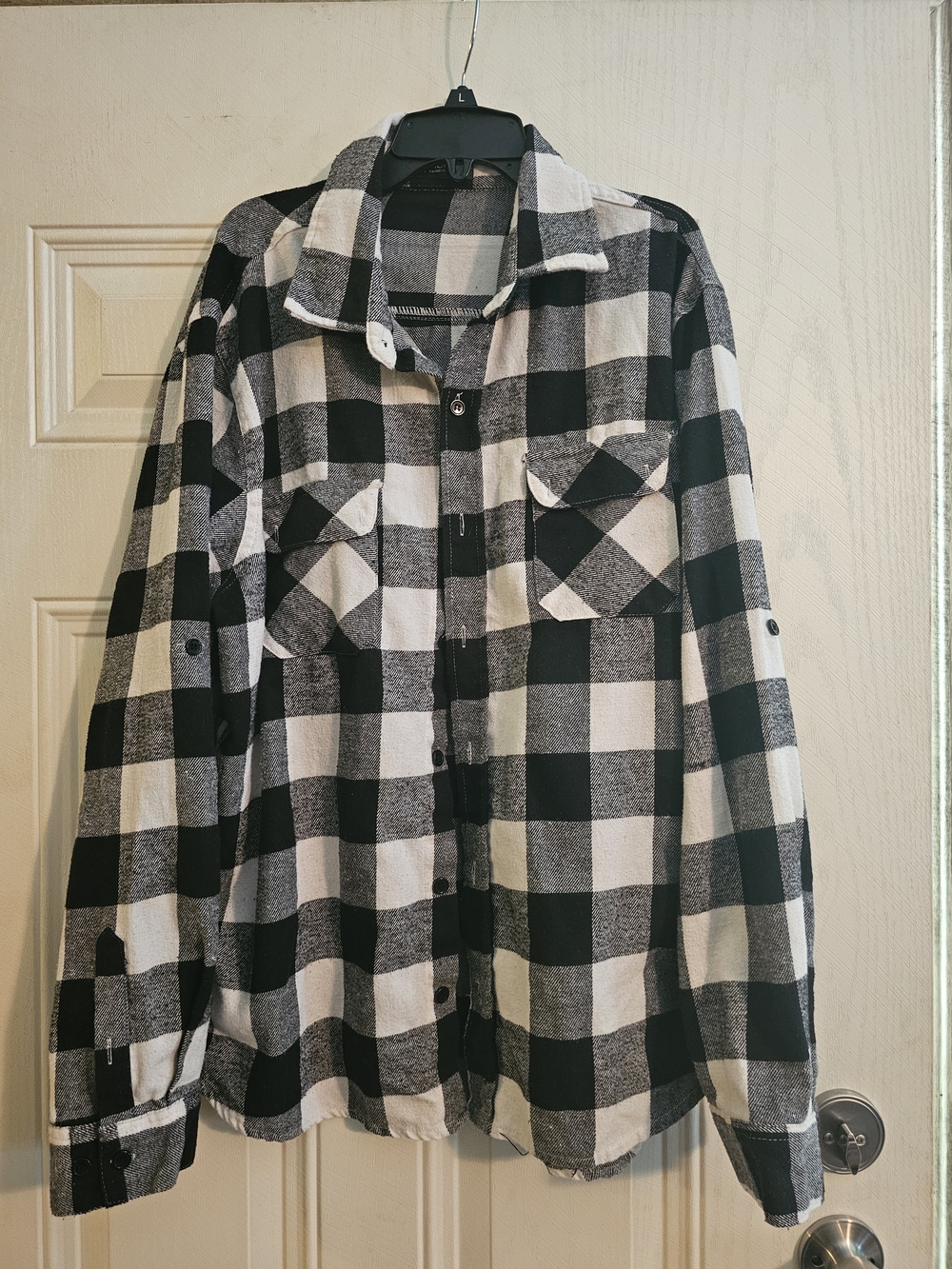 Men's Black and White Buffalo Check Button-Down Shirt